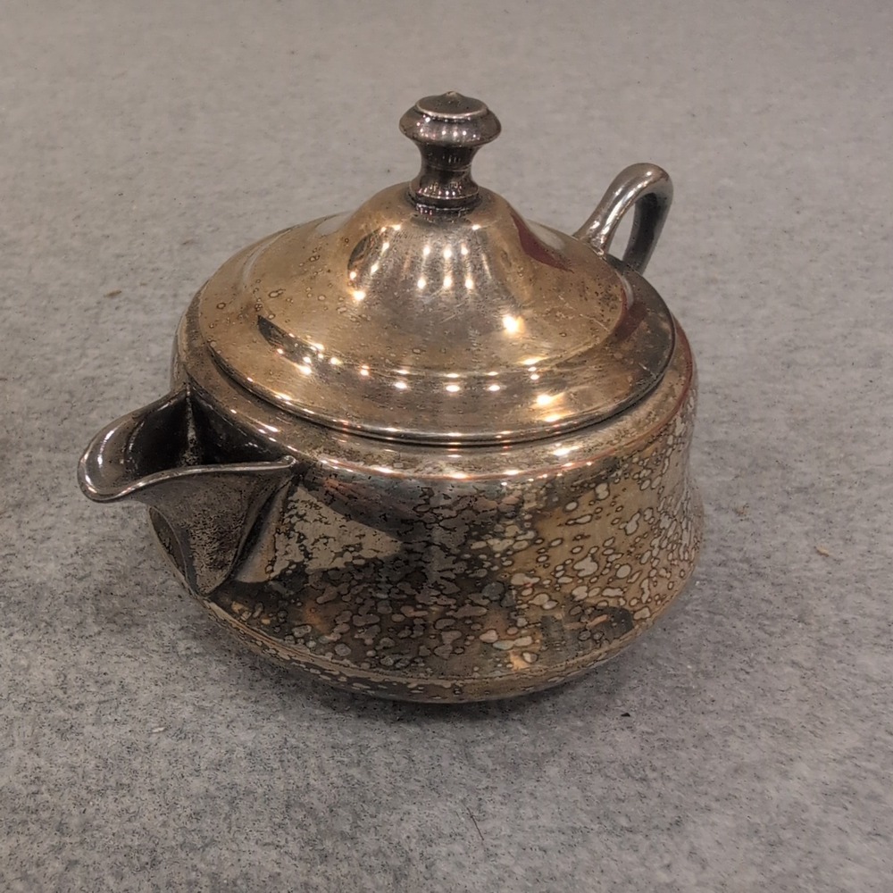 Vintage Stacking Silverplate Teapot and Sugar Bowl Set Wolf Crown Hallmarks - Picture 4 of 9